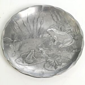 Wendell August Forge Aluminum Trinket Dish Frog Lily Pond Metal Plate 4.5"